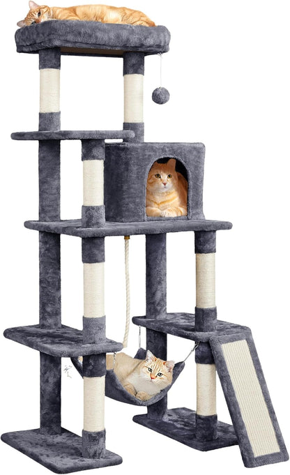 Yaheetech 54In Cat Tree Tower, Multi-Level Pet Stand Furniture with Hammock Scratching Posts Condo Extended Platform for Indoor Cats Large to Play and Sleep