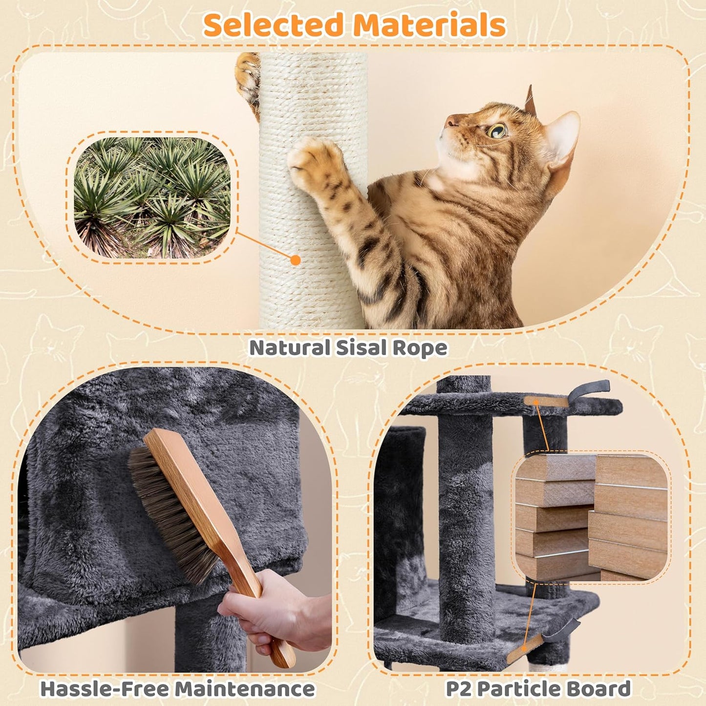 Yaheetech 54In Cat Tree Tower, Multi-Level Pet Stand Furniture with Hammock Scratching Posts Condo Extended Platform for Indoor Cats Large to Play and Sleep