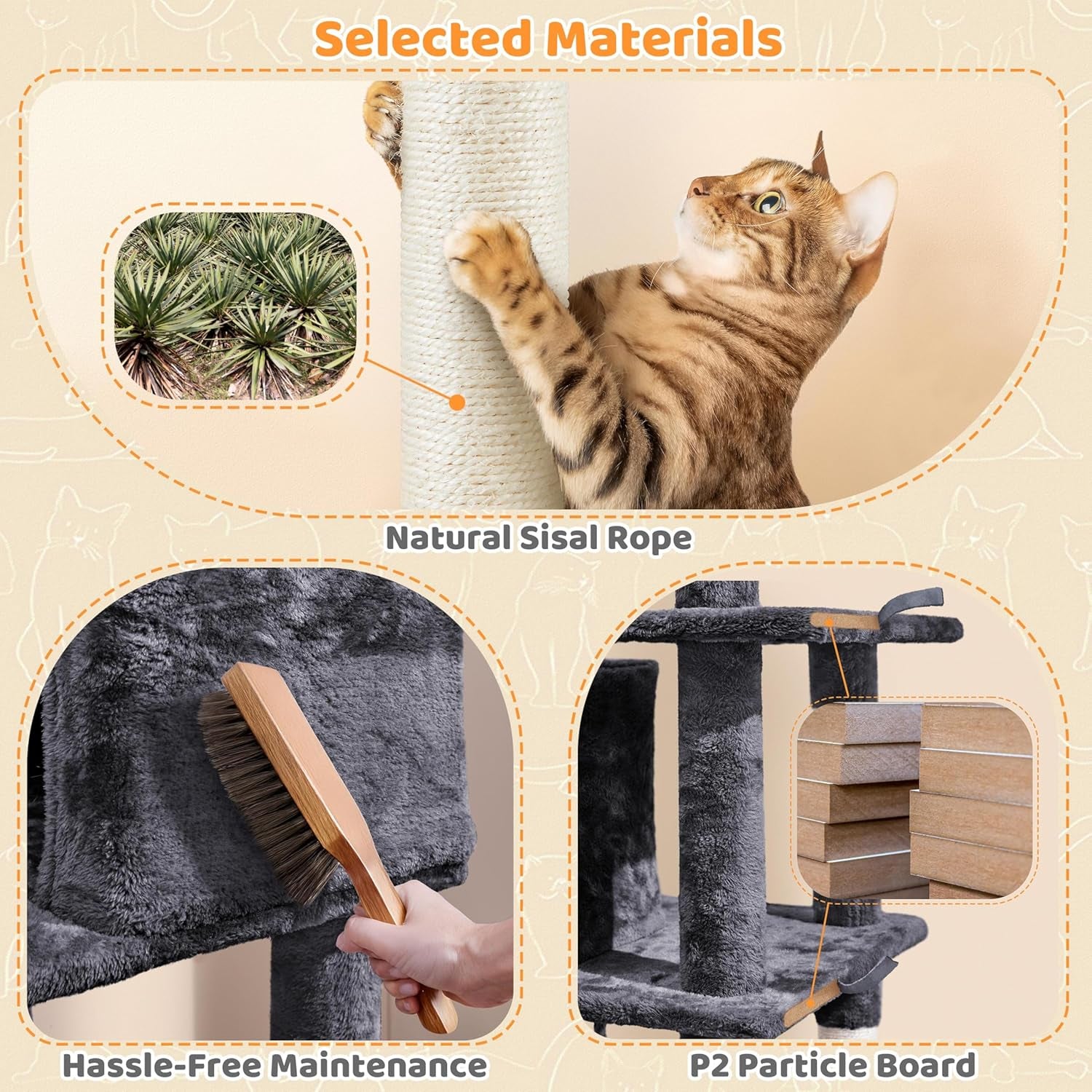 Yaheetech 54In Cat Tree Tower, Multi-Level Pet Stand Furniture with Hammock Scratching Posts Condo Extended Platform for Indoor Cats Large to Play and Sleep