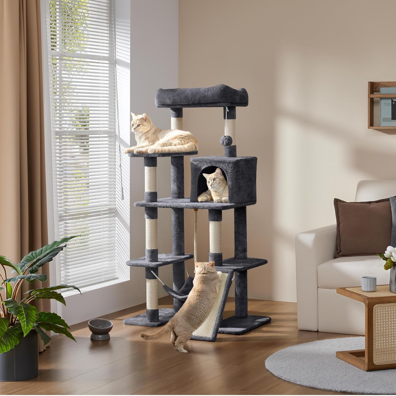 Yaheetech 54In Cat Tree Tower, Multi-Level Pet Stand Furniture with Hammock Scratching Posts Condo Extended Platform for Indoor Cats Large to Play and Sleep
