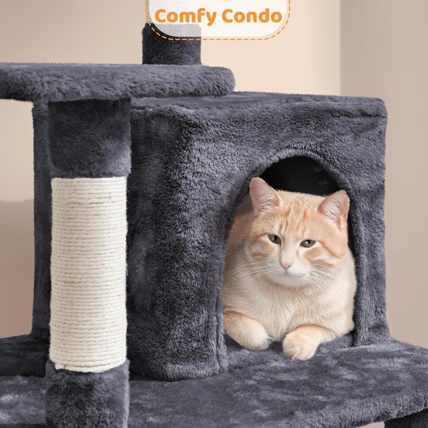 Yaheetech 54In Cat Tree Tower, Multi-Level Pet Stand Furniture with Hammock Scratching Posts Condo Extended Platform for Indoor Cats Large to Play and Sleep